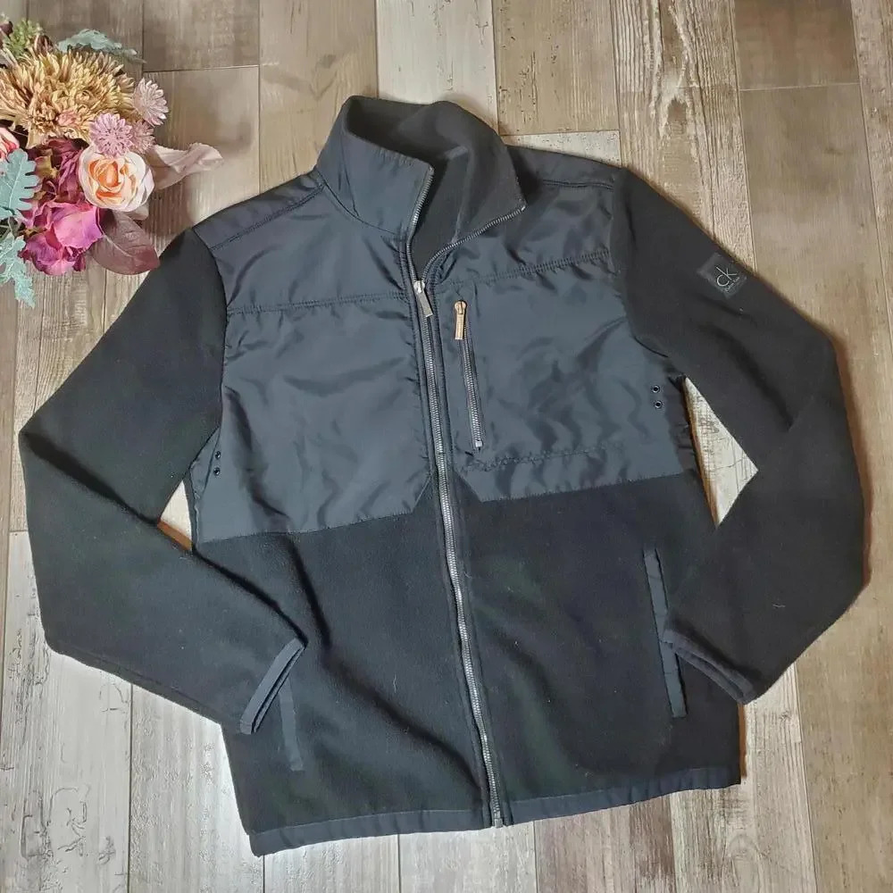 Calvin Klein Men's Size Smal Full Zip Up Mock Neck Fleece Jacket Black NWOT